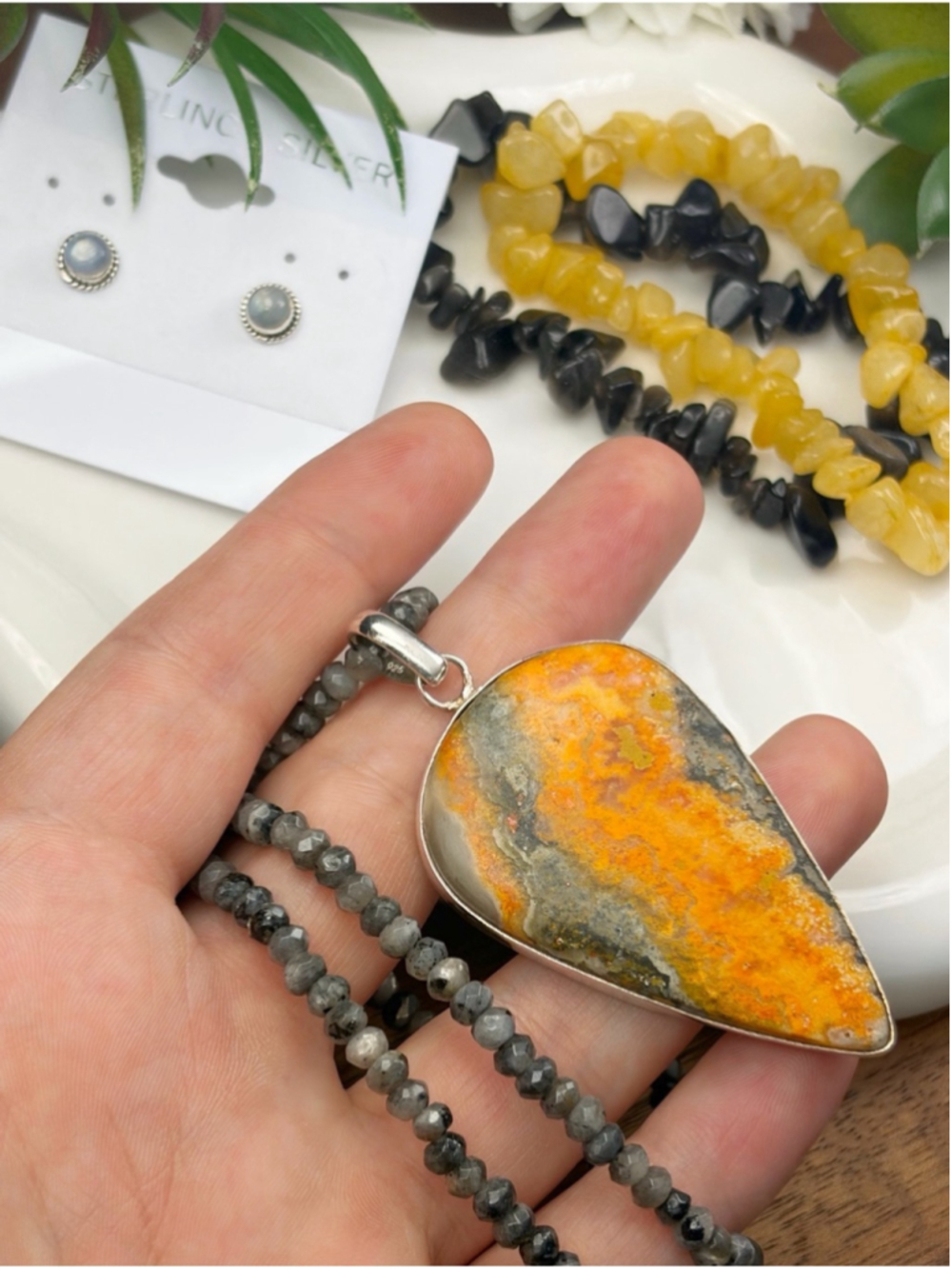 Sterling Silver 925 XL Bumble Bee Jasper Pendant Southwest Style Jewelry Set Lot